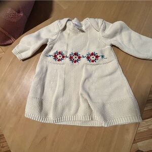 Hanna Andersson Cream Knit Baby Dress with Red and Blue Floral Trim